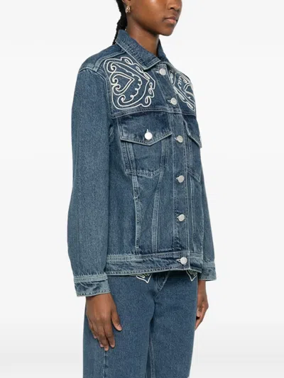 Farm Rio Denim Cornely Buttoned Embroidered Jacket In Multi