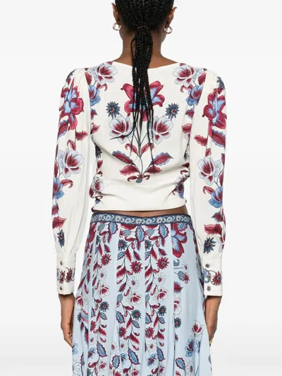 Farm Rio Floral-print V-neck Blouse In White