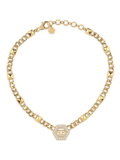 Philipp Plein Hexagon Studs Necklace In Gold