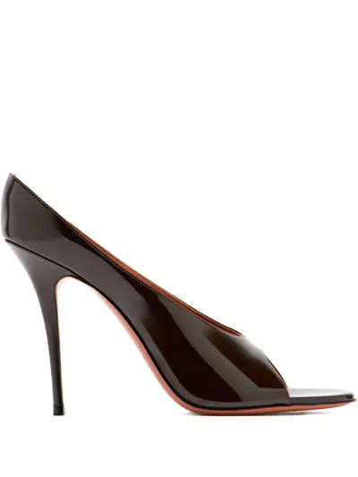 Amina Muaddi Anok Patent Peep Toe Pumps In Brown