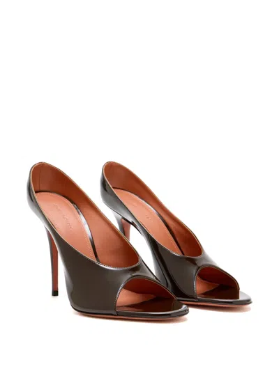 Amina Muaddi Anok Patent Peep Toe Pumps In Brown