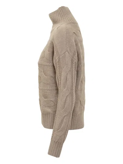 Max Mara Cable-knit High-neck Knitwear In Brown