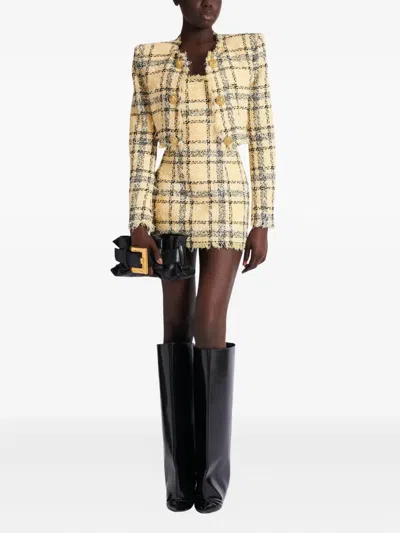 Balmain Tweed Mini Dress In Yellow