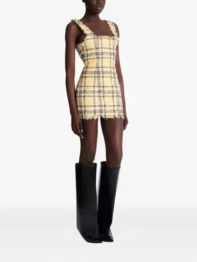 Balmain Tweed Mini Dress In Yellow