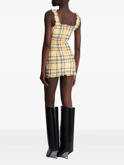 Balmain Tweed Mini Dress In Yellow