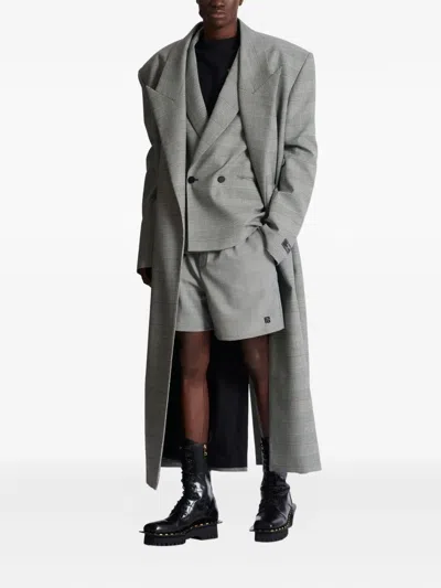 Balmain Prince-of-wales-pattern Wool Shorts In Gray