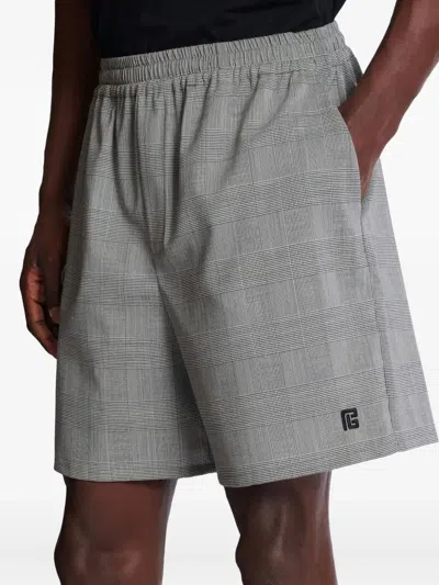 Balmain Prince-of-wales-pattern Wool Shorts In Gray
