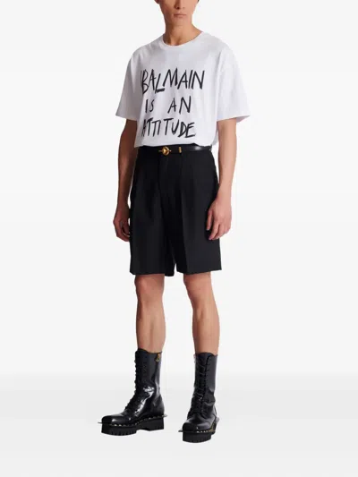 Balmain Darted Wool Shorts In Black