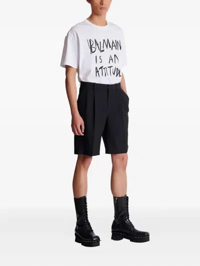 Balmain Darted Wool Shorts In Black