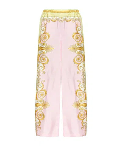 Versace Pattern-printed Straight-leg Trousers In Pink