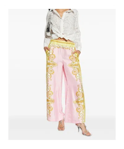Versace Pattern-printed Straight-leg Trousers In Pink