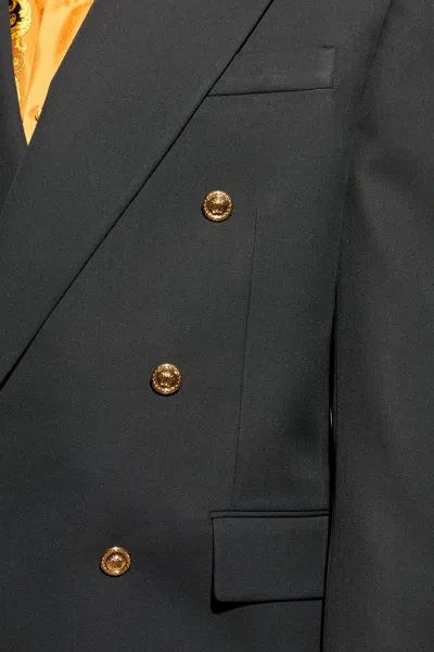 Versace Double-breasted Tailored Blazer In Black