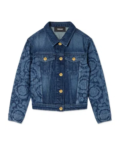 Versace Kids Lasered Denim Blouson In Blue