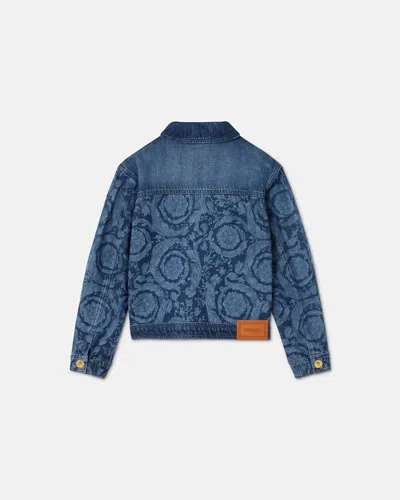 Versace Kids Lasered Denim Blouson In Blue