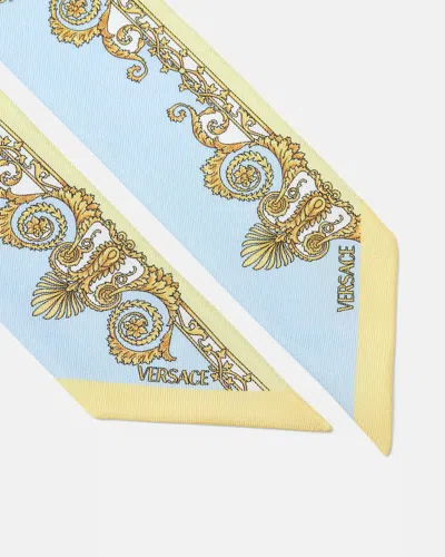 Versace Spring Barocco Silk Twill Rectangular Scarf In Blue