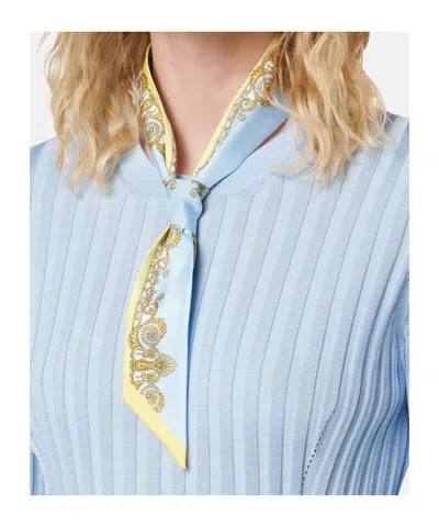 Versace Spring Barocco Silk Twill Rectangular Scarf In Blue