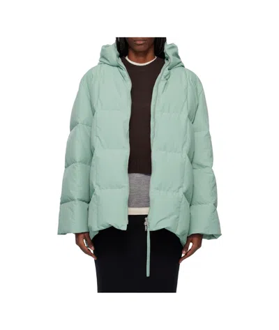 Jil Sander Quilted Hooded Down Jacket In Green