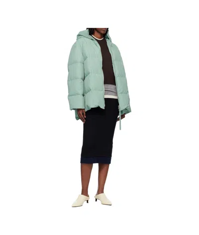 Jil Sander Quilted Hooded Down Jacket In Green