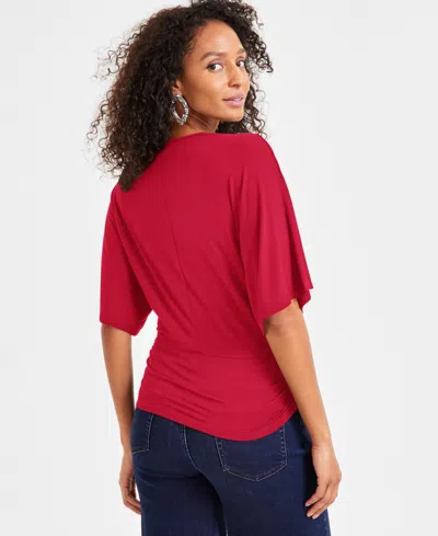 Inc International Concepts Women's V-neck Dolman-sleeve Top, Exclusively At Macy's In Red