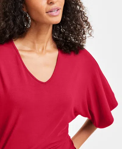 Inc International Concepts Women's V-neck Dolman-sleeve Top, Exclusively At Macy's In Red