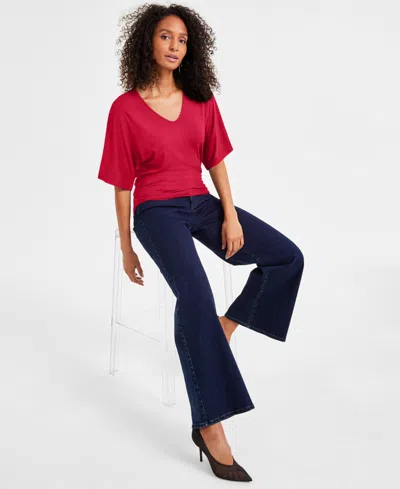 Inc International Concepts Women's V-neck Dolman-sleeve Top, Exclusively At Macy's In Red