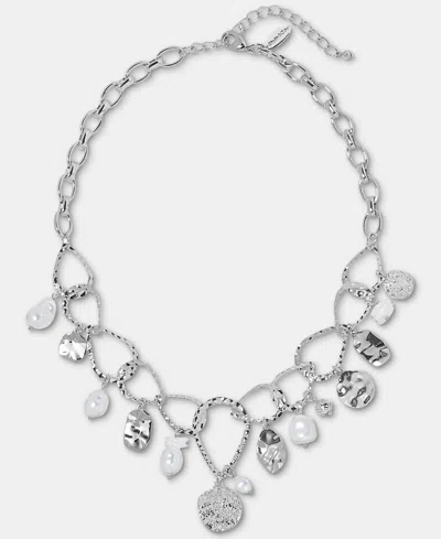 Style & Co Sculptural Disc & Imitation Pearl Statement Necklace, 18" + 3" Extender, Macy's Exclusive In Metallic