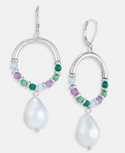 Style & Co Imitation Pearl Charm Stone Beaded Drop Earrings, Macy's Exclusive In Metallic