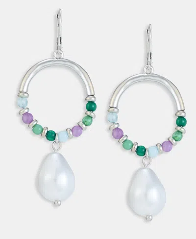 Style & Co Imitation Pearl Charm Stone Beaded Drop Earrings, Macy's Exclusive In Metallic