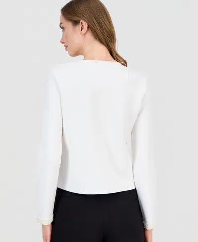 T Tahari Women's Embellished Pearl-trim Cardigan In White