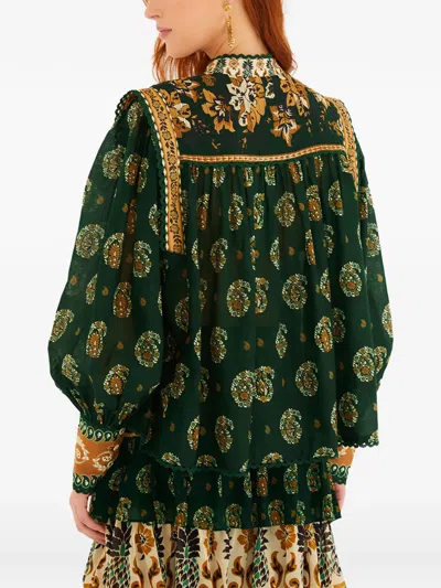 Farm Rio Tayla Buttondown Long-sleeve Blouse In Green