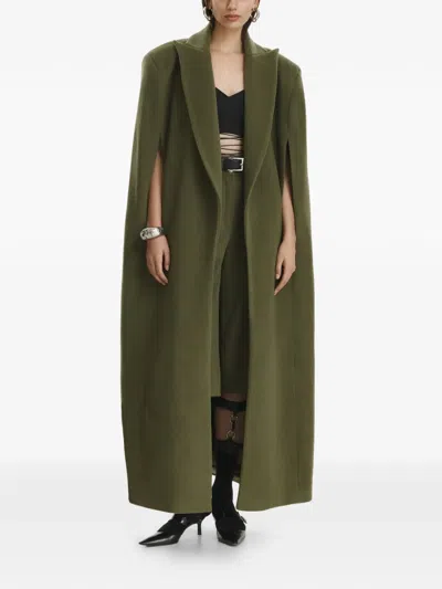 Vestiaire D'un Oiseau Libre Collared Slit Cape In Green