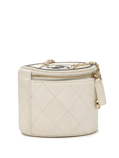 Pre-owned Chanel 2021 Quilted Lambskin Chain And Charm Case Vanity Bag In White