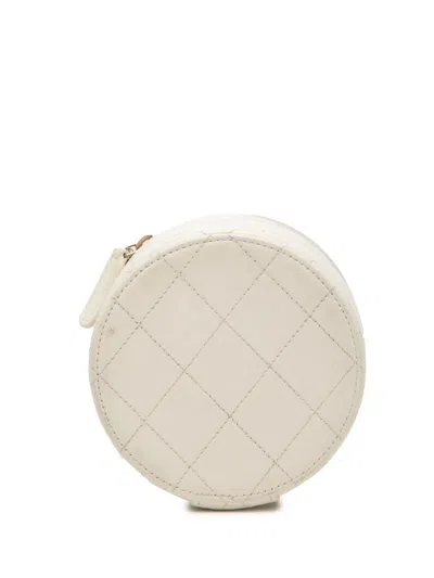 Pre-owned Chanel 2021 Quilted Lambskin Chain And Charm Case Vanity Bag In White