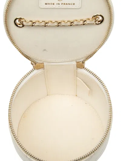 Pre-owned Chanel 2021 Quilted Lambskin Chain And Charm Case Vanity Bag In White