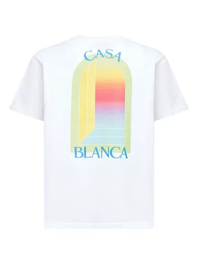 Casablanca White Graphic Print Ribbed Crewneck T-shirt In White
