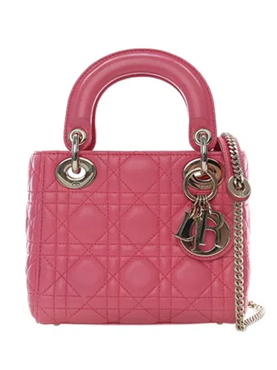 Pre-owned Dior 2018 Mini Lambskin Cannage Lady  Satchel In Pink