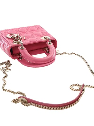 Pre-owned Dior 2018 Mini Lambskin Cannage Lady  Satchel In Pink