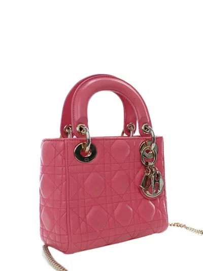 Pre-owned Dior 2018 Mini Lambskin Cannage Lady  Satchel In Pink