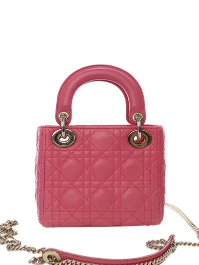 Pre-owned Dior 2018 Mini Lambskin Cannage Lady  Satchel In Pink