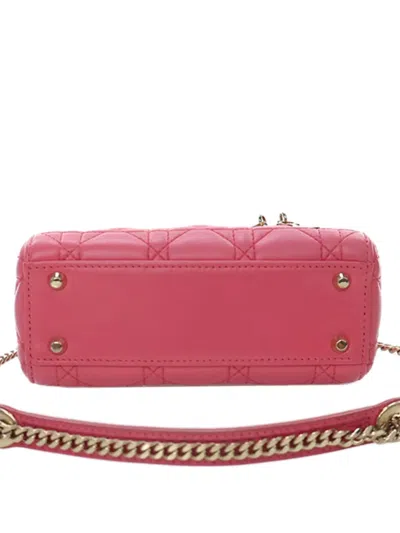 Pre-owned Dior 2018 Mini Lambskin Cannage Lady  Satchel In Pink
