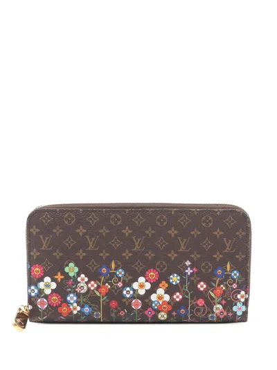 Pre-owned Louis Vuitton 2010-2025 X Murakami Monogram Zippy Wallet Long Wallets In Brown
