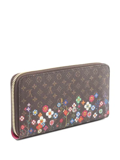 Pre-owned Louis Vuitton 2010-2025 X Murakami Monogram Zippy Wallet Long Wallets In Brown