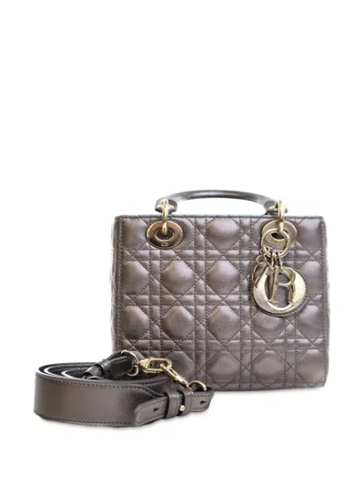 Pre-owned Dior 2019 Small Metallic Lambskin Cannage My Abc Lady  Satchel In Gray