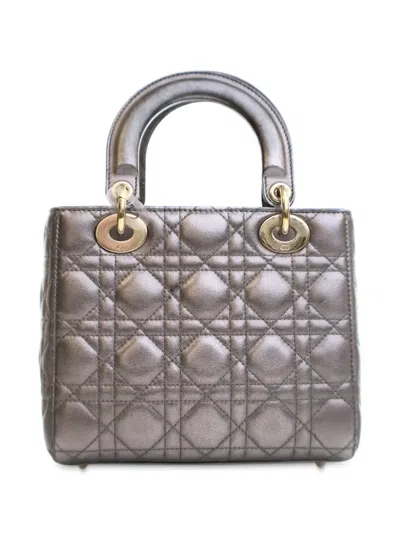 Pre-owned Dior 2019 Small Metallic Lambskin Cannage My Abc Lady  Satchel In Gray
