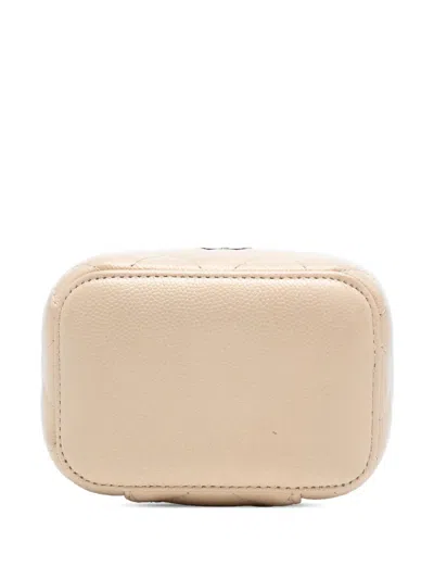 Pre-owned Chanel 2021 Mini Quilted Iridescent Caviar Pearl On Top Vanity Case With Chain Clutch Bag In Brown