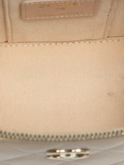 Pre-owned Chanel 2021 Mini Quilted Iridescent Caviar Pearl On Top Vanity Case With Chain Clutch Bag In Brown