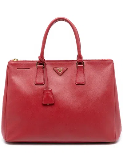 Pre-owned Prada 2010-2025 Large Saffiano Lux Galleria Double Zip Satchel In Red
