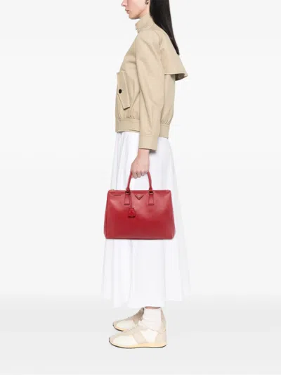 Pre-owned Prada 2010-2025 Large Saffiano Lux Galleria Double Zip Satchel In Red