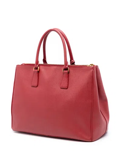 Pre-owned Prada 2010-2025 Large Saffiano Lux Galleria Double Zip Satchel In Red