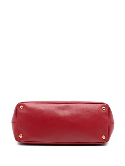 Pre-owned Prada 2010-2025 Large Saffiano Lux Galleria Double Zip Satchel In Red